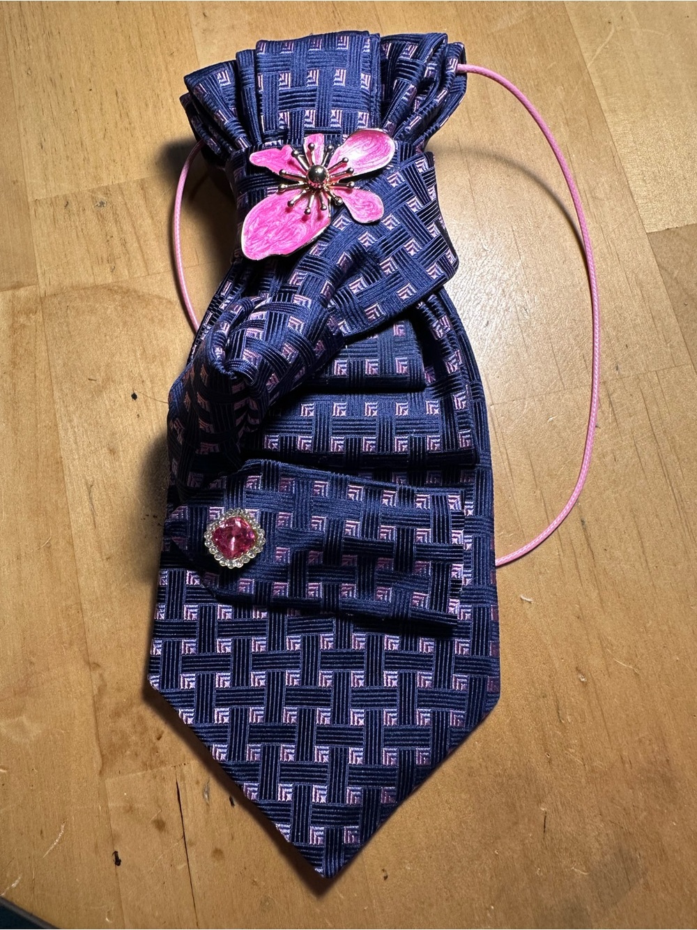 Hart Schaffner Marx Navy and Pink Geometric Tie-Style Necklace